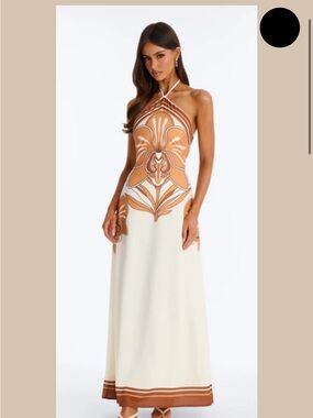 Sienna Orchid Ivory and Tan Halter Maxi Dress